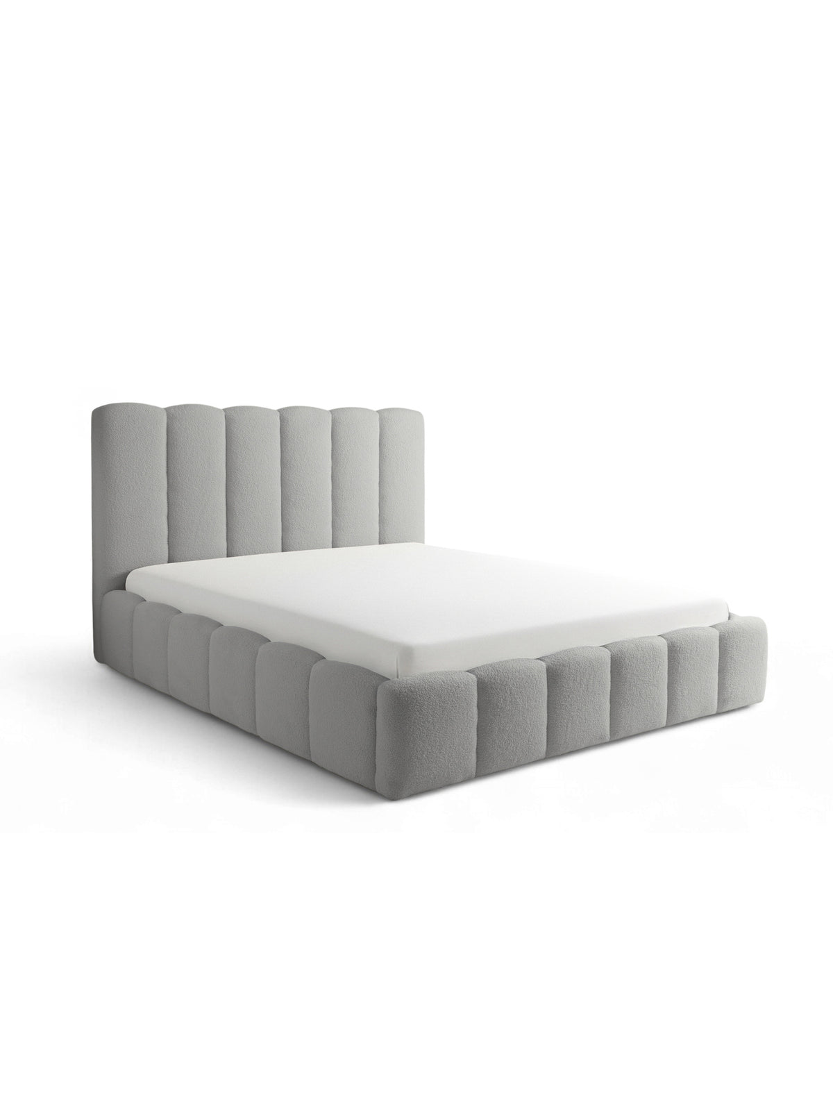 Pat tapițat Aura 180x200 cu material bouclé gri, vedere frontală