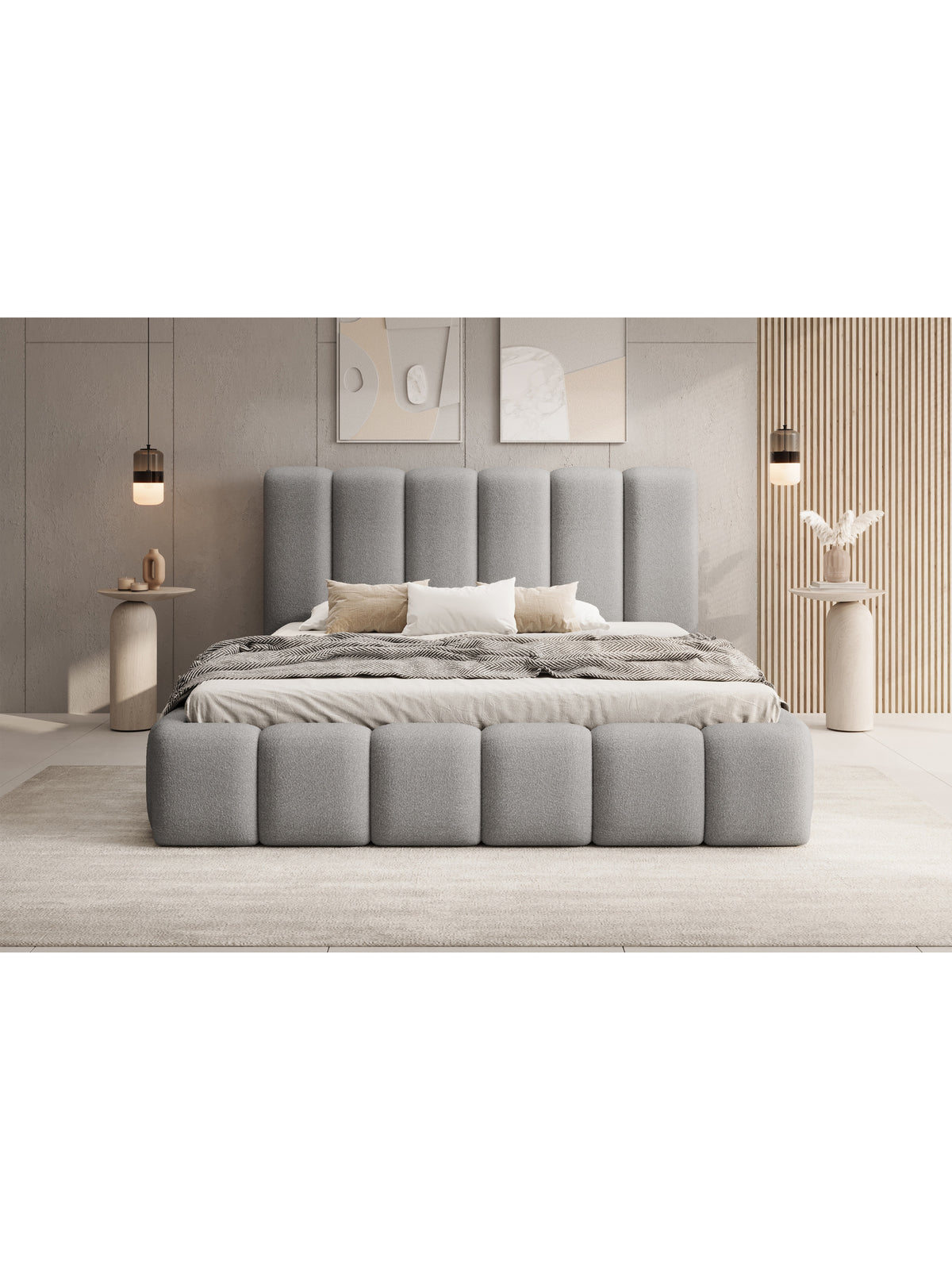 Pat tapițat Aura 180x200 în țesătură boucle gri Quelle 83 cu spațiu de depozitare