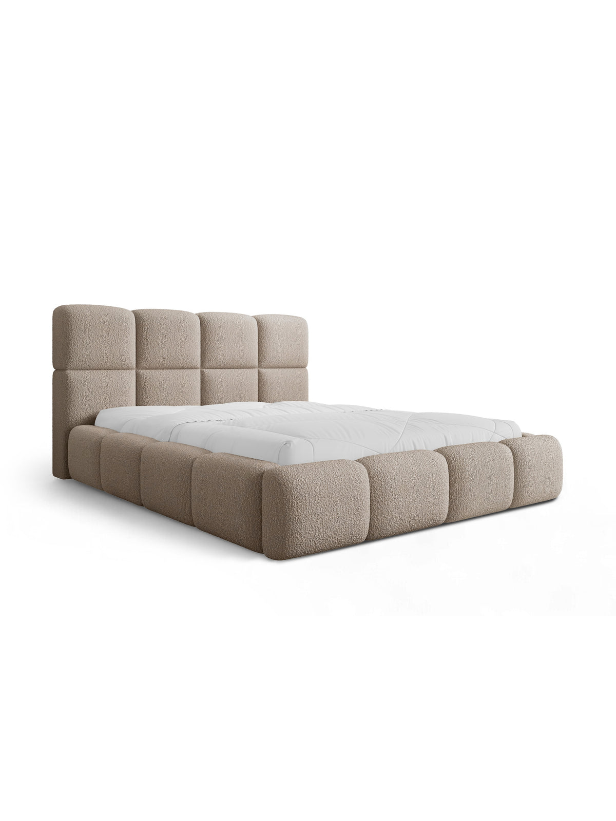 Pat tapițat Cloud 160x200 în material bouclé bej închis, vedere laterală
