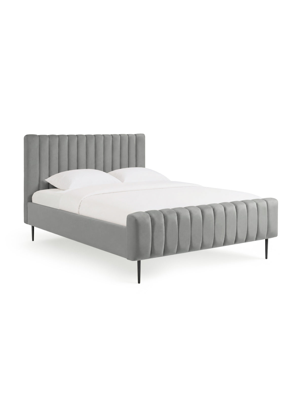 Pat tapițat Livani 160x200 velur gri Velluto 16 picioare negre vedere frontală