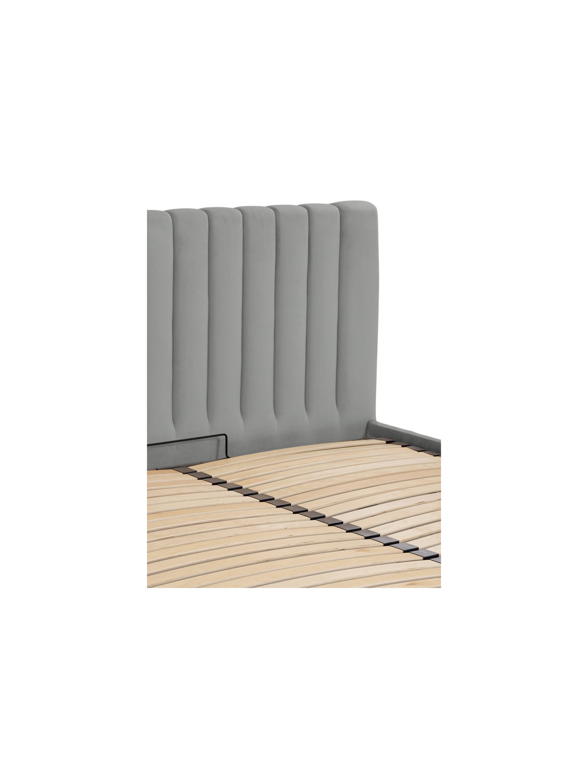 Pat tapițat Livani 160x200 cu spațiu de depozitare catifea gri cu capăt tapițat cusut