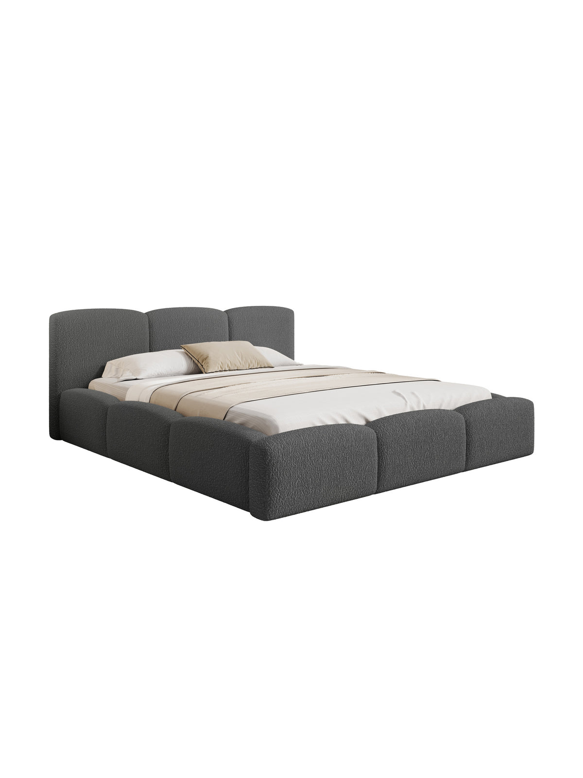 Pat tapițat Marios 180x200 gri închis bouclé Quelle 92 cu spațiu de depozitare