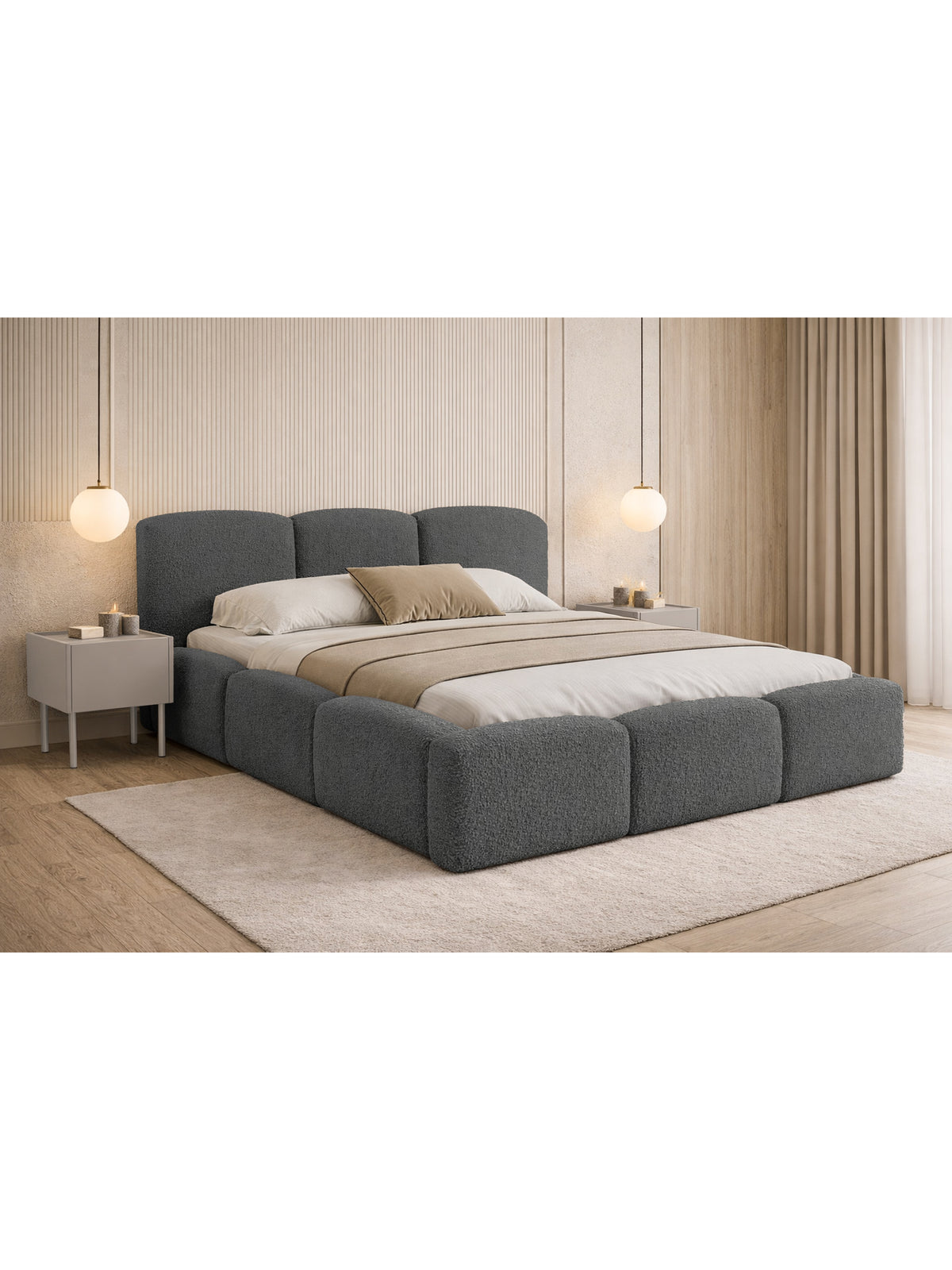 Pat tapițat Marios 180x200 gri închis boucle Quelle 92 cu spațiu de depozitare