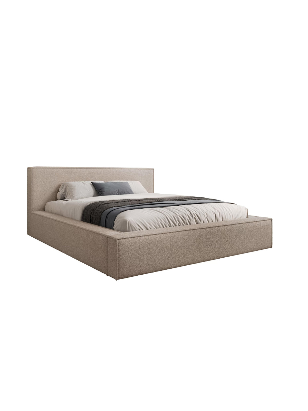 Pat tapițat Nirello 180x200 cu spațiu depozitare, culoare bej închis din stofă bouclé Quelle 05