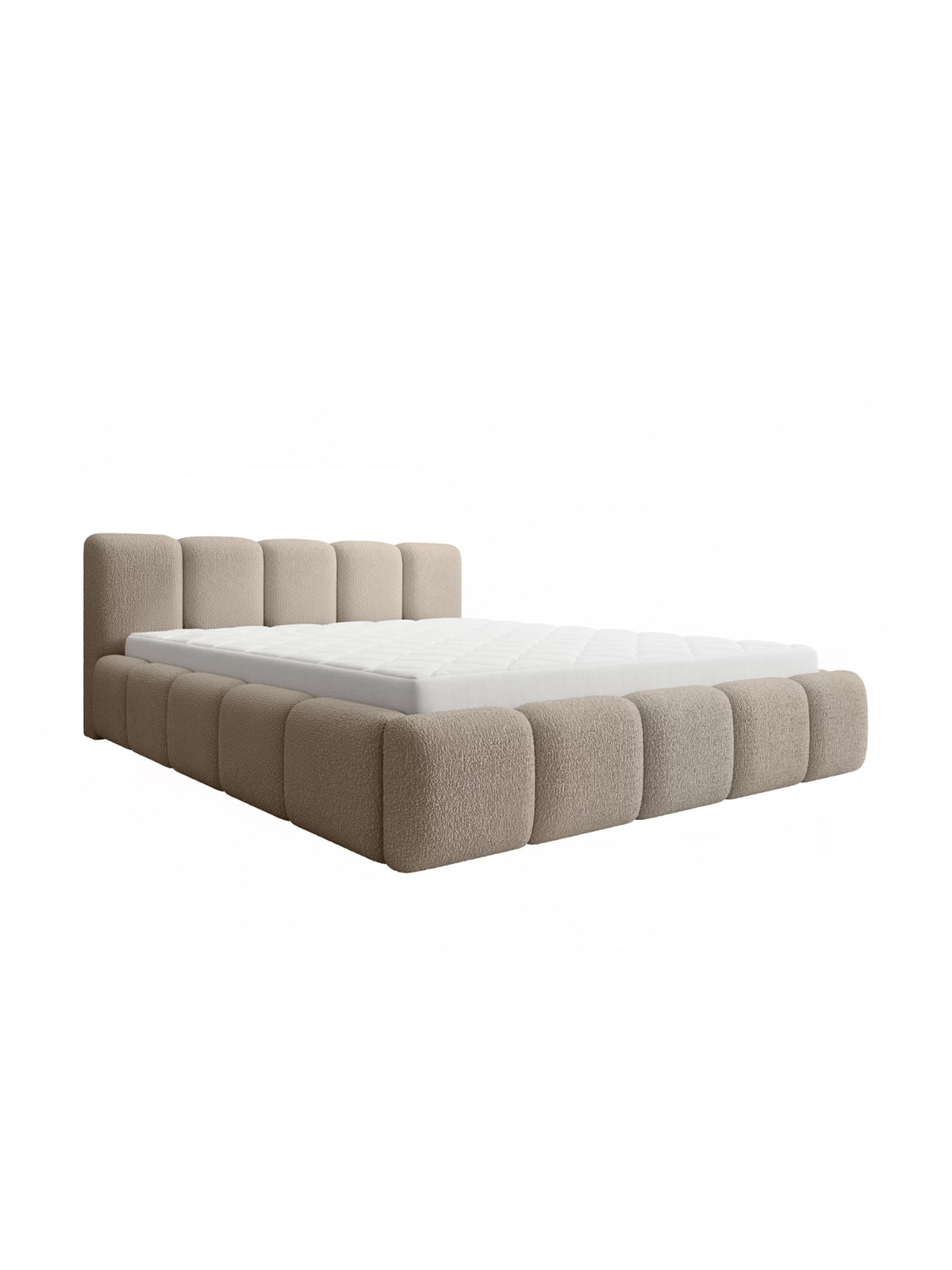 Pat tapițat Tesia 180x200 în țesătură boucle bej închis Quelle 05 cu spațiu de depozitare