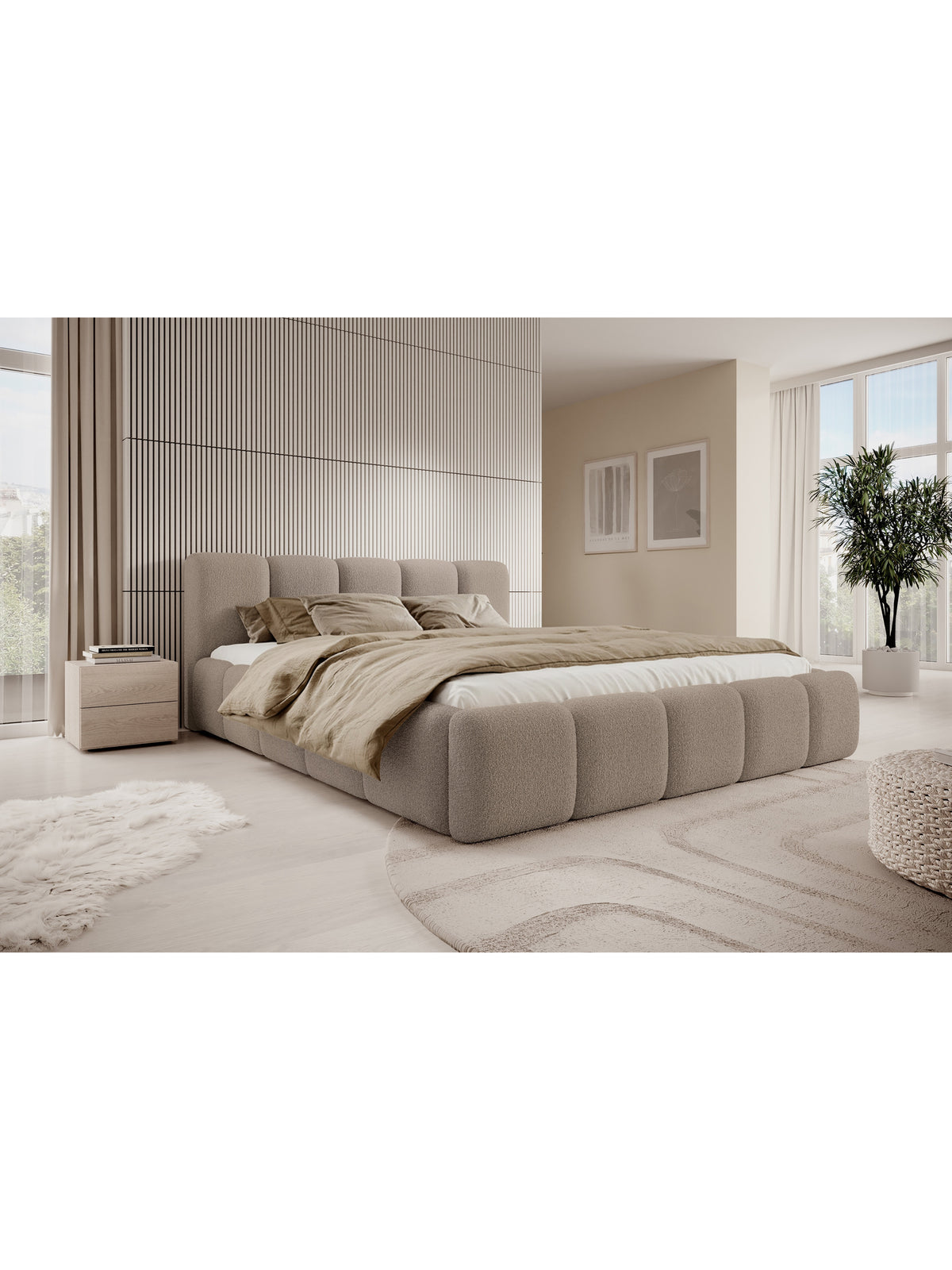 Pat tapițat Tesia 180x200 culoare bej închis boucle Quelle 05, stil modern
