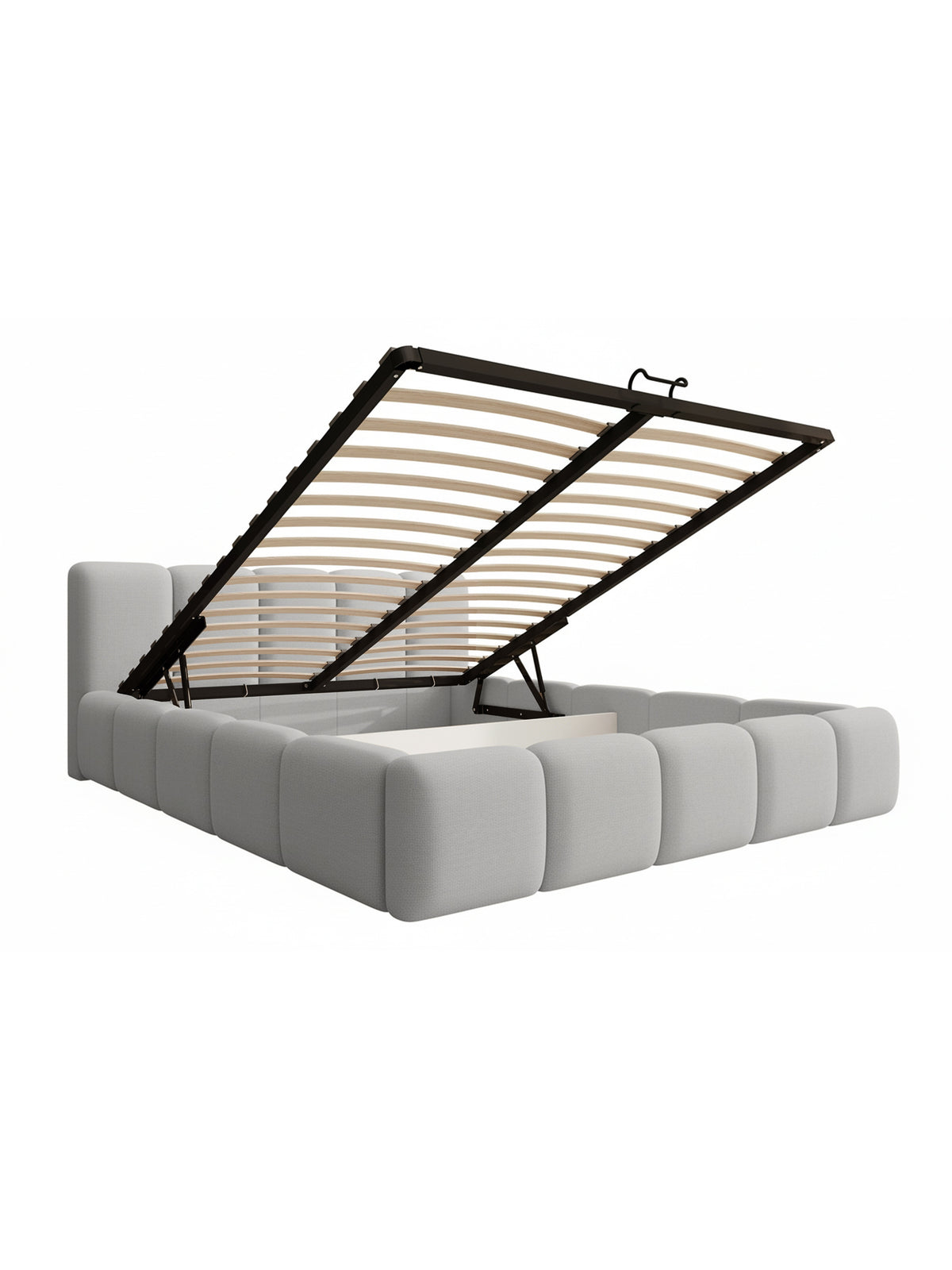 Pat tapițat Tesia 180x200 velvet gri Castel 80 cu somieră rabatabilă și spațiu de depozitare