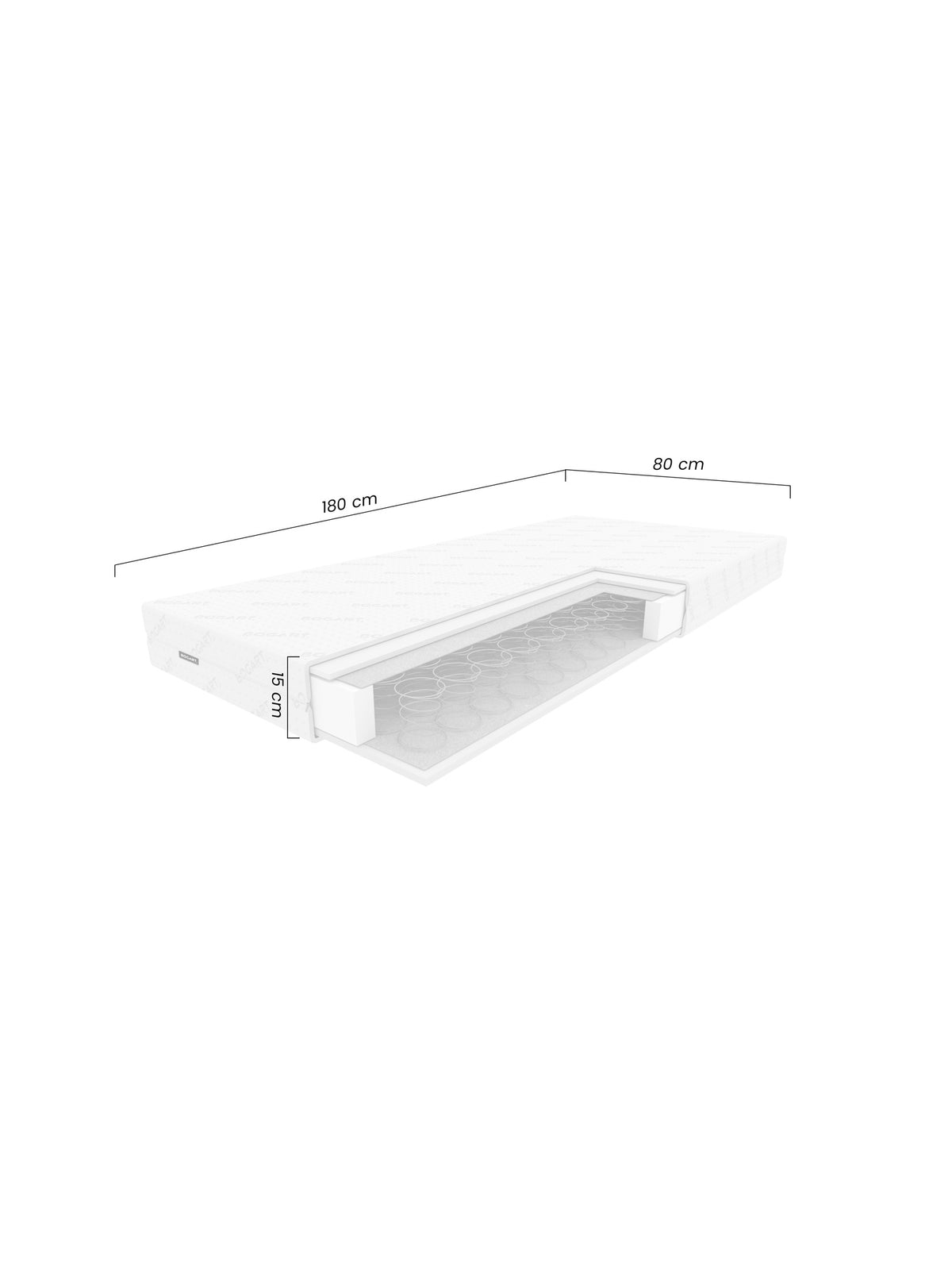 Saltea cu arcuri pentru copii Tebi 80x180 cm, secțiune cu arcuri bonnell vizibile