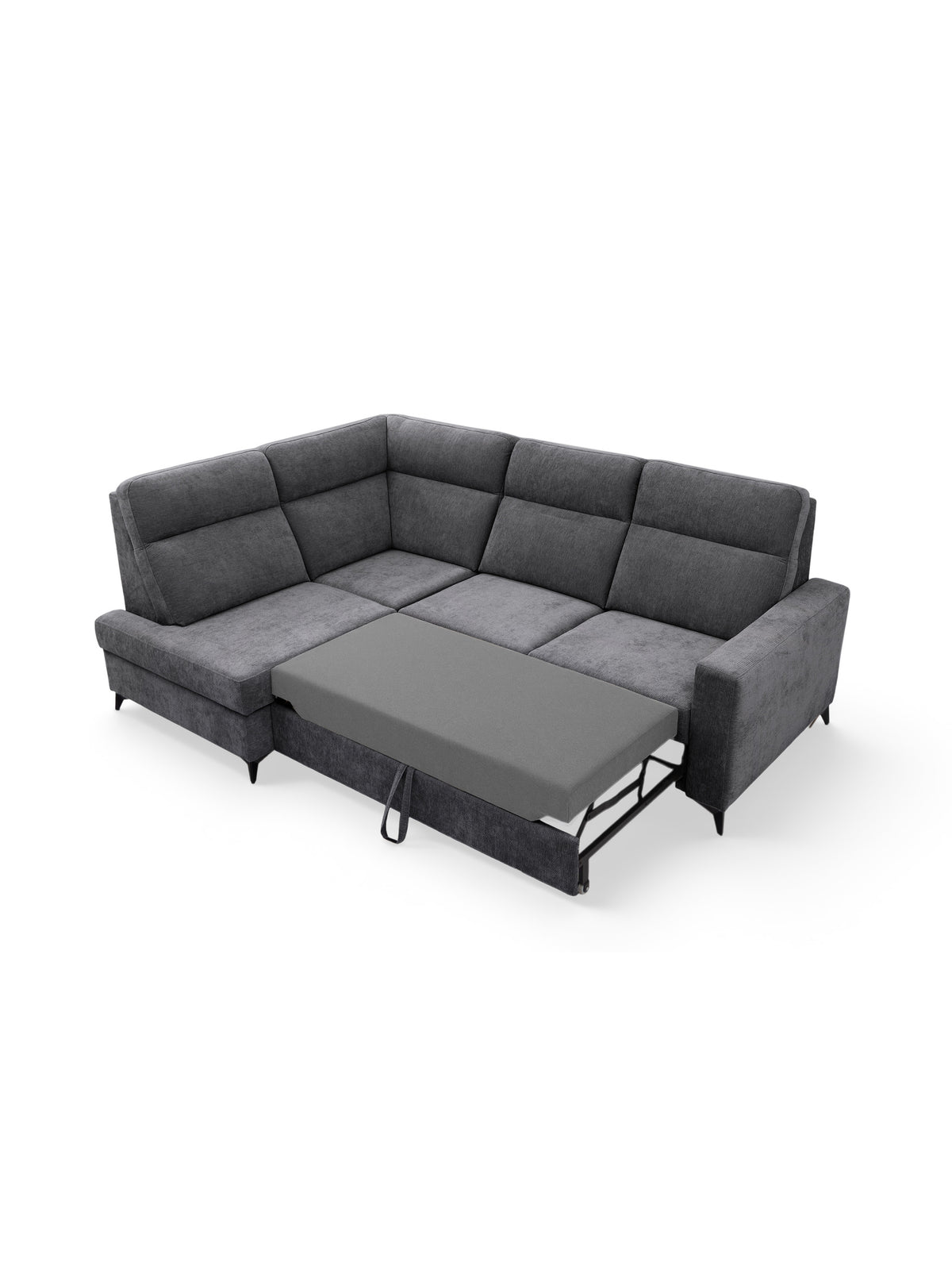 Colțar Lagato stânga cu funcție de dormit, material chenille Vibe 95 gri, extensibil