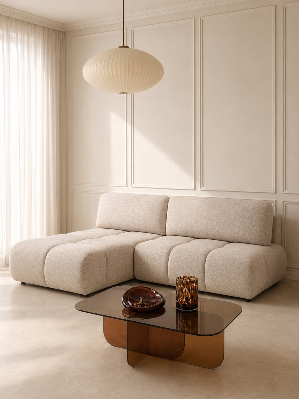 Colțar Lerio pe stânga țesătură hidrorepelentă bej deschis Blur 02 design modern
