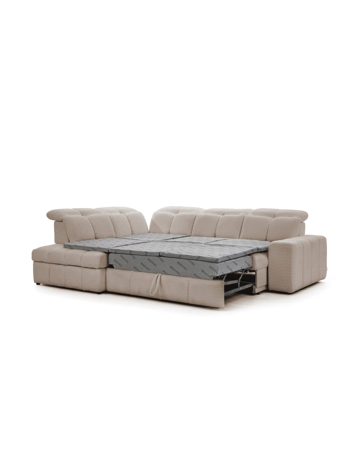 Colțar Magnelio L electric, stânga, bej boucle, extensibil pentru dormit