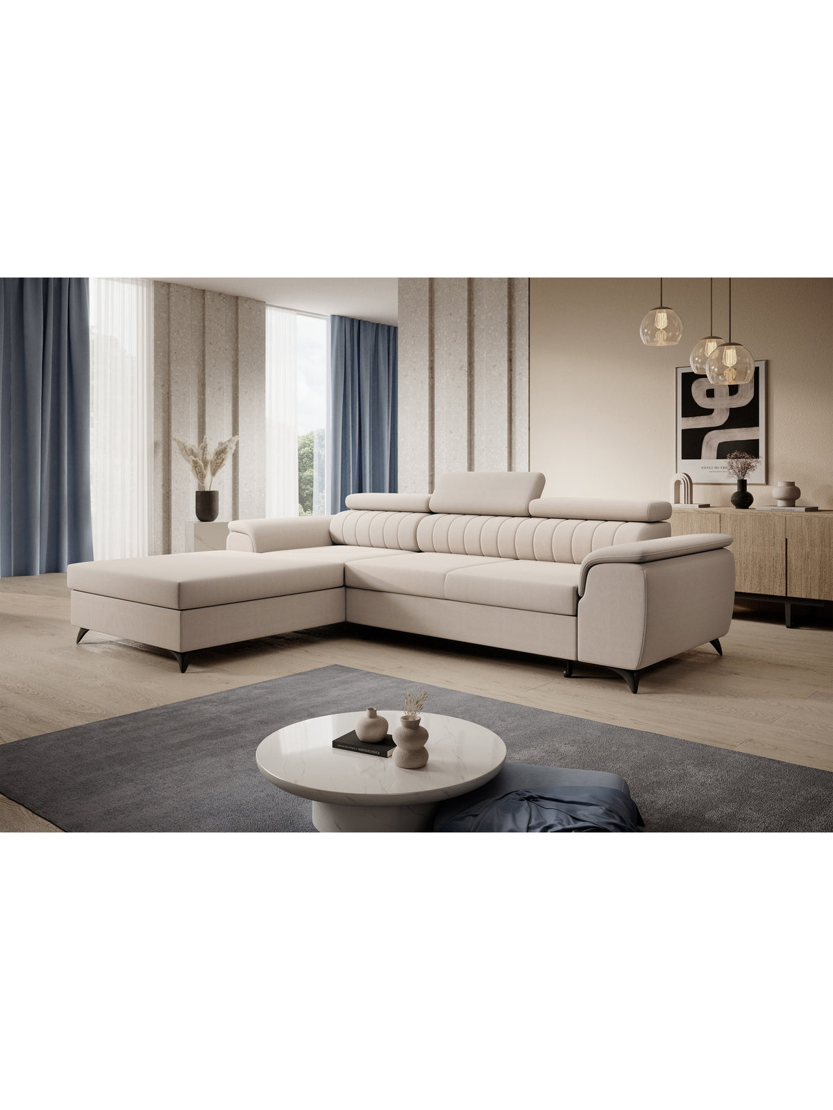 Colțar Monrose Mini stânga, pluș bej Pretty 03 în living modern