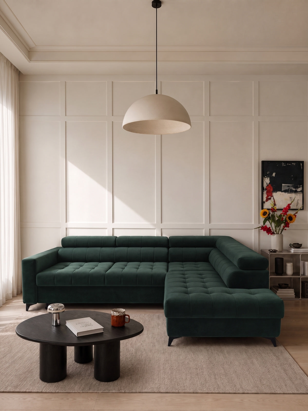 Colțar Nardo L pe dreapta verde catifea Bluvel 78 în design modern interior