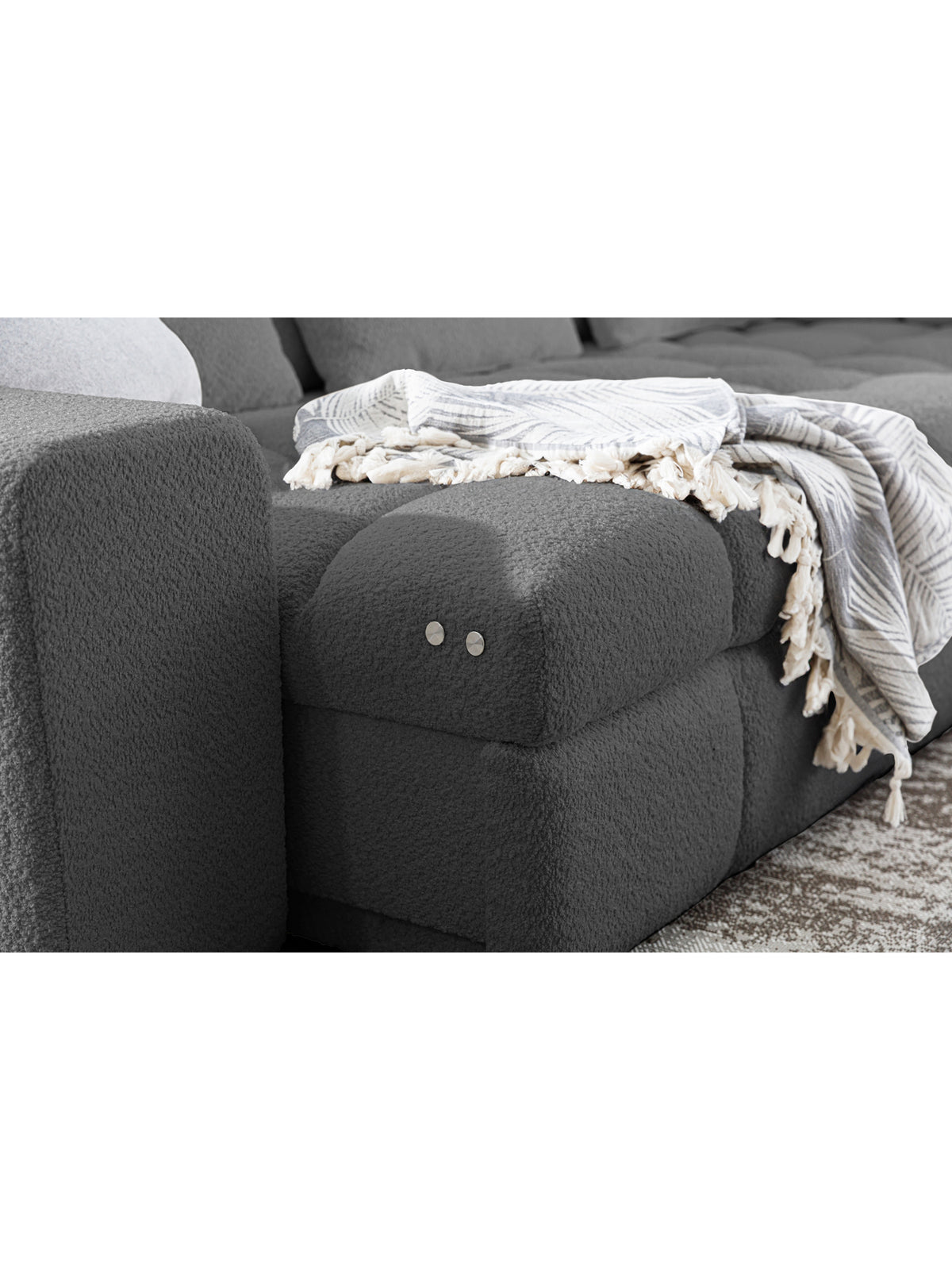 Colțar Magnelio L drept electric, material boucle gri Catch me 25, detaliu spătar