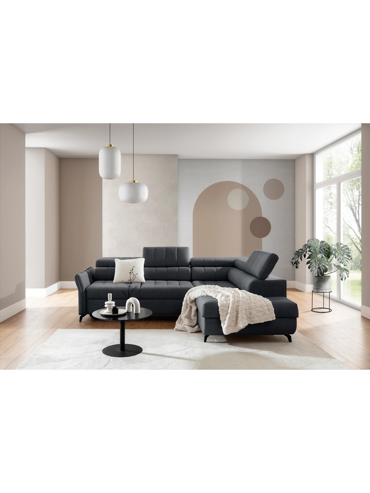 Colțar pe partea dreaptă cu funcție de dormit Elarias L - grafit șenil Perfect Harmony 90