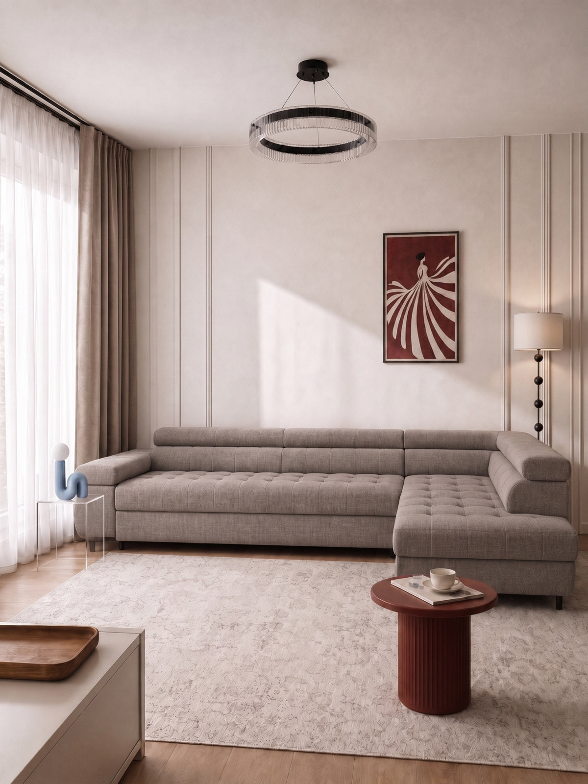 Colțar Tyrion Maxi drept cu tapițerie maro Vibe 21 șenil în living modern