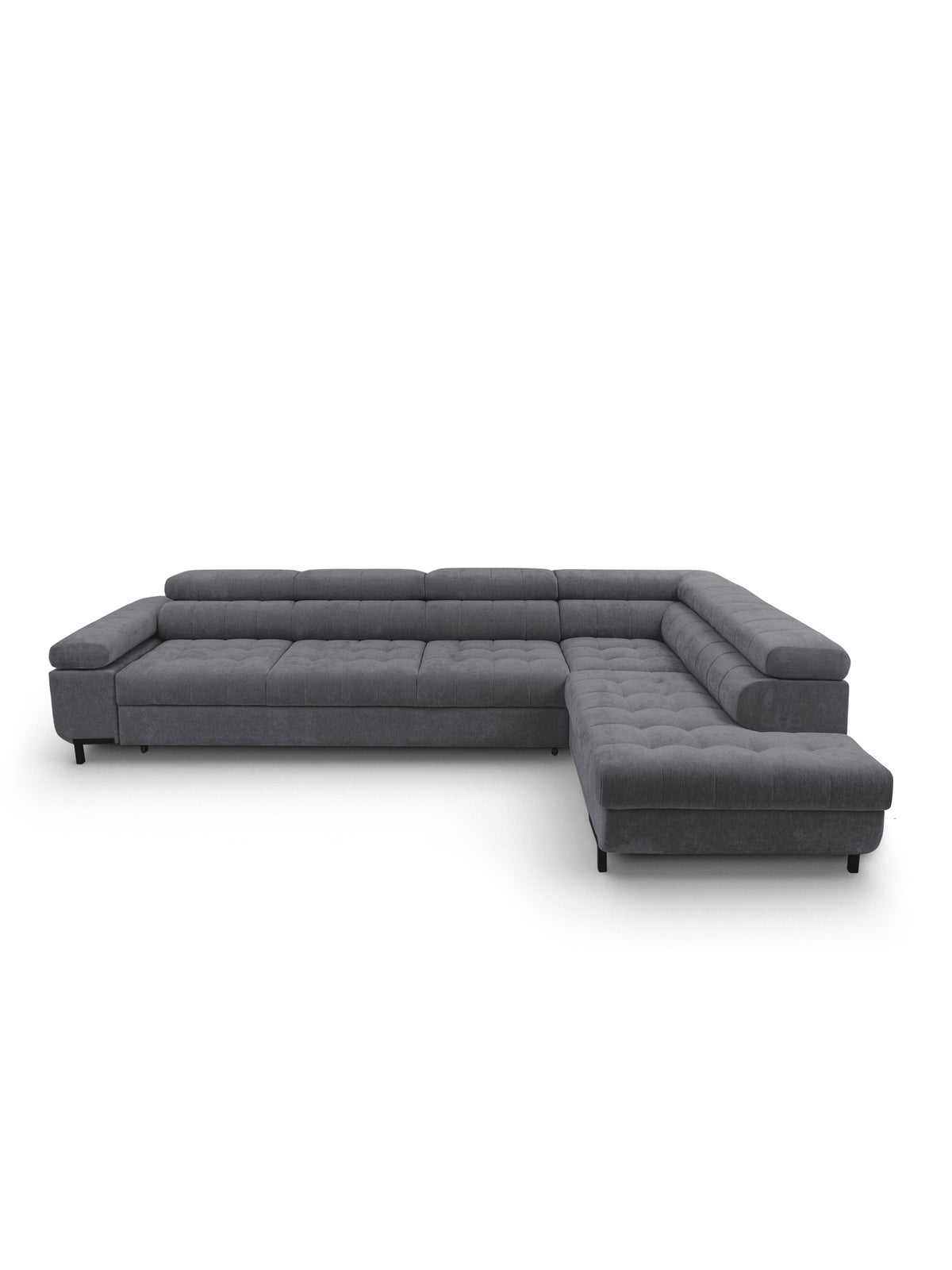 Colțar Tyrion Maxi pe partea dreaptă gri chenille Vibe 95, formă L, cu tetieră reglabilă