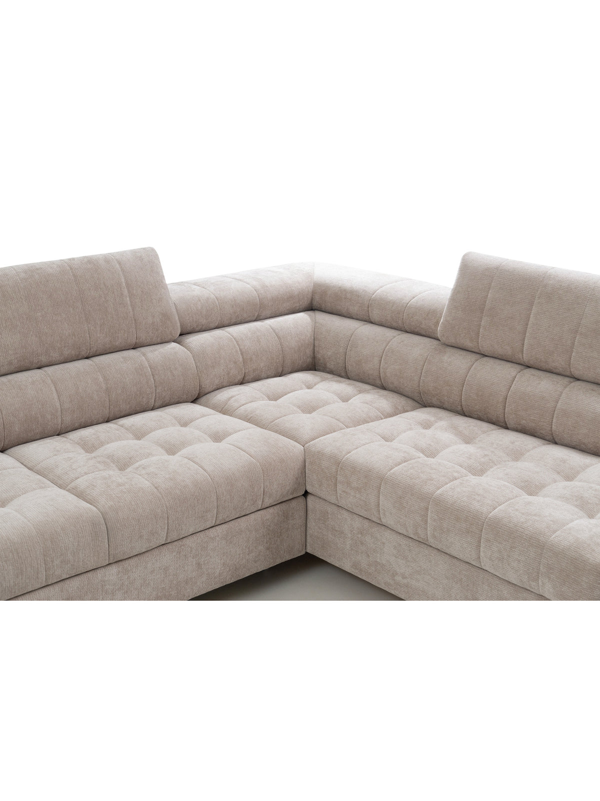 Colțar Tyrion Maxi cu funcție de dormit, material deschis la culoare, cu tetiere reglabile
