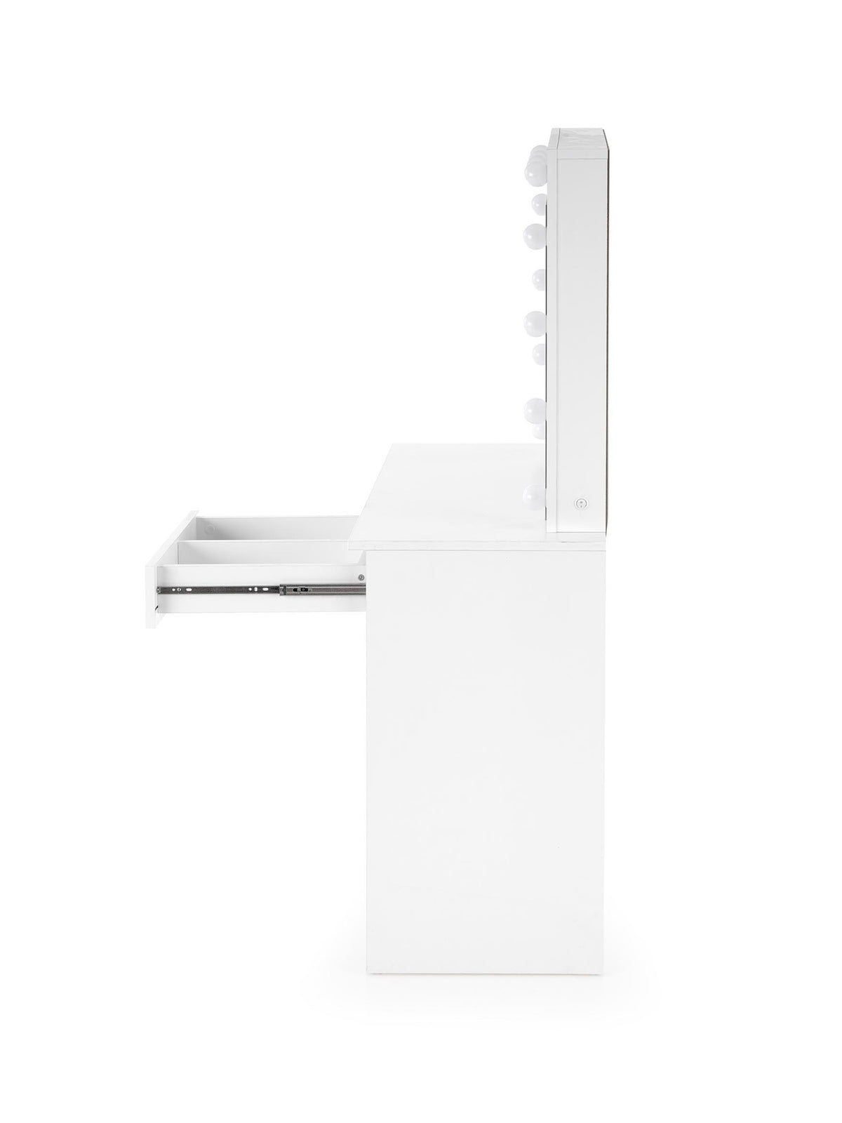 Toaletă Velinio 95 cm albă cu sertar deschis vedere laterală