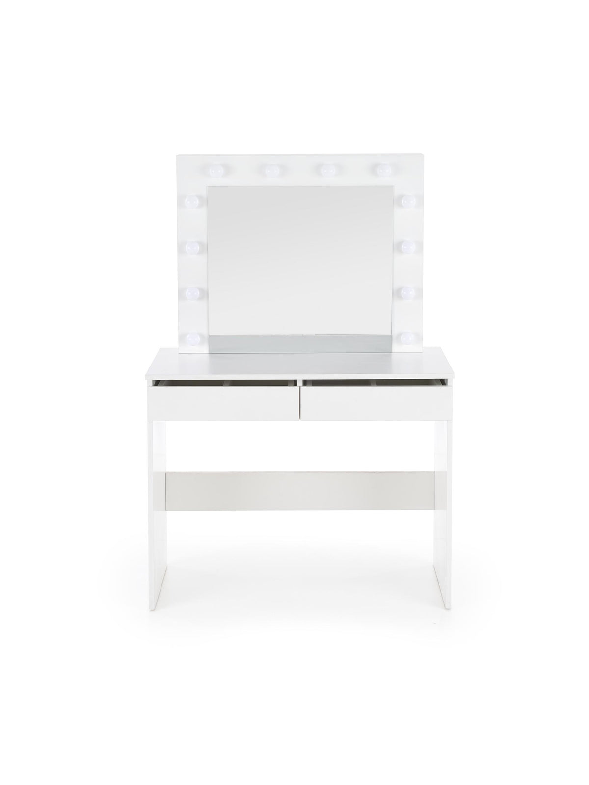 Toaletă Velinio albă 95 cm cu oglindă și 2 sertare, iluminare LED, vedere frontală