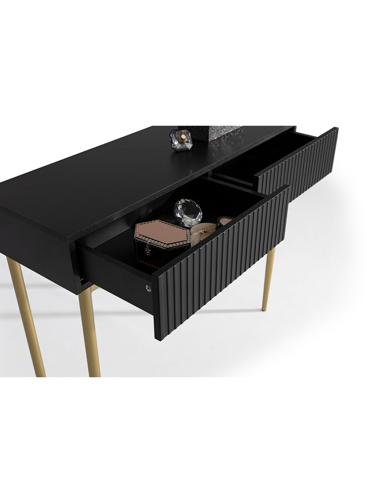 modern burko Nicole cu sertare 100 cm - negru mat / picioare aurii