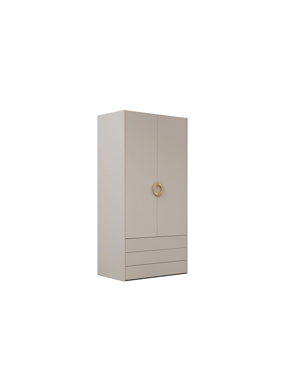 Dulap Nubo 100 cm casmir, fronturi canelate, 2 uși și 3 sertare push to open