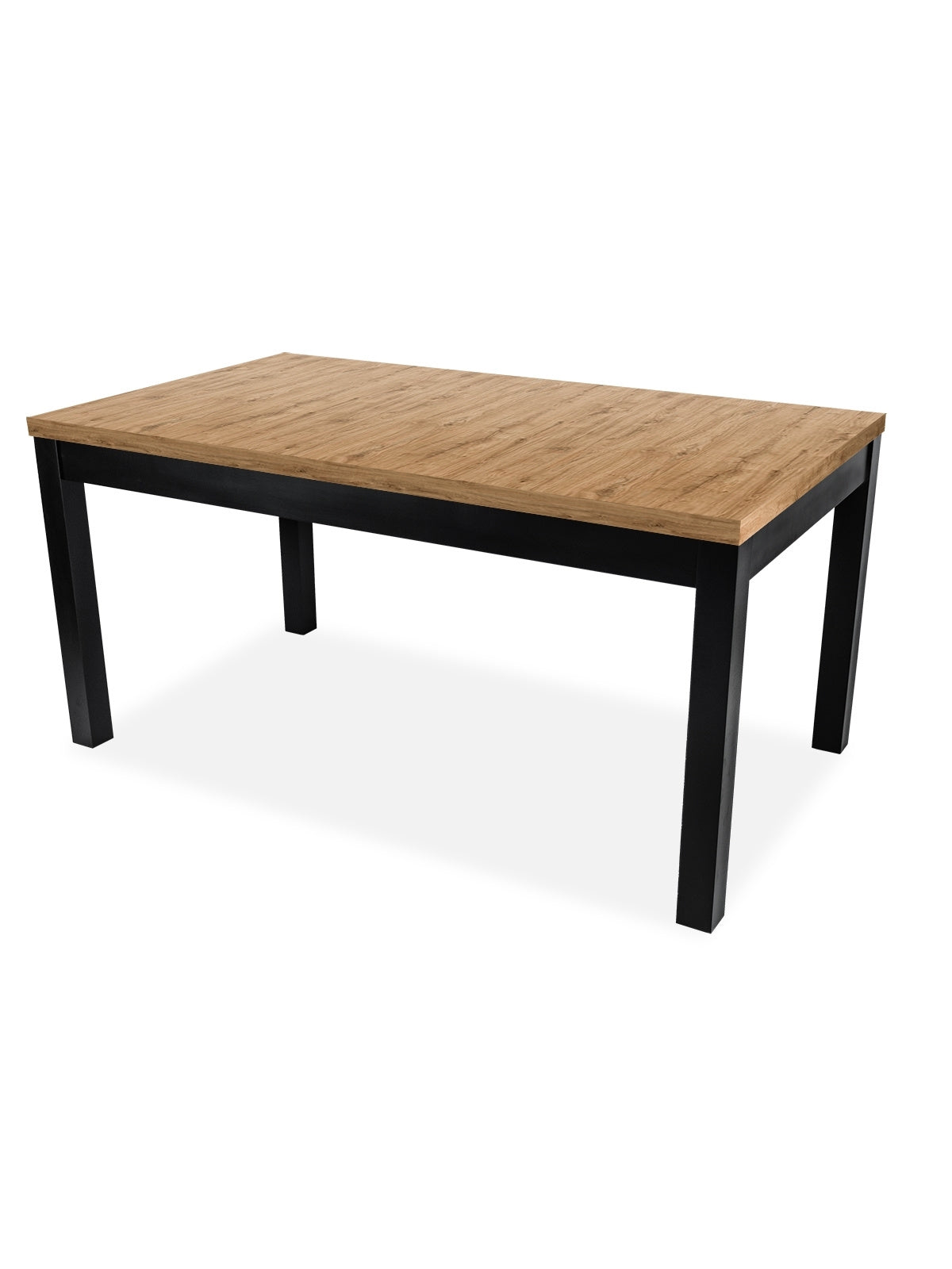 Stół rozkładany Werona 160-200x90 cm drewniany blat i czarne nogi, widok z boku