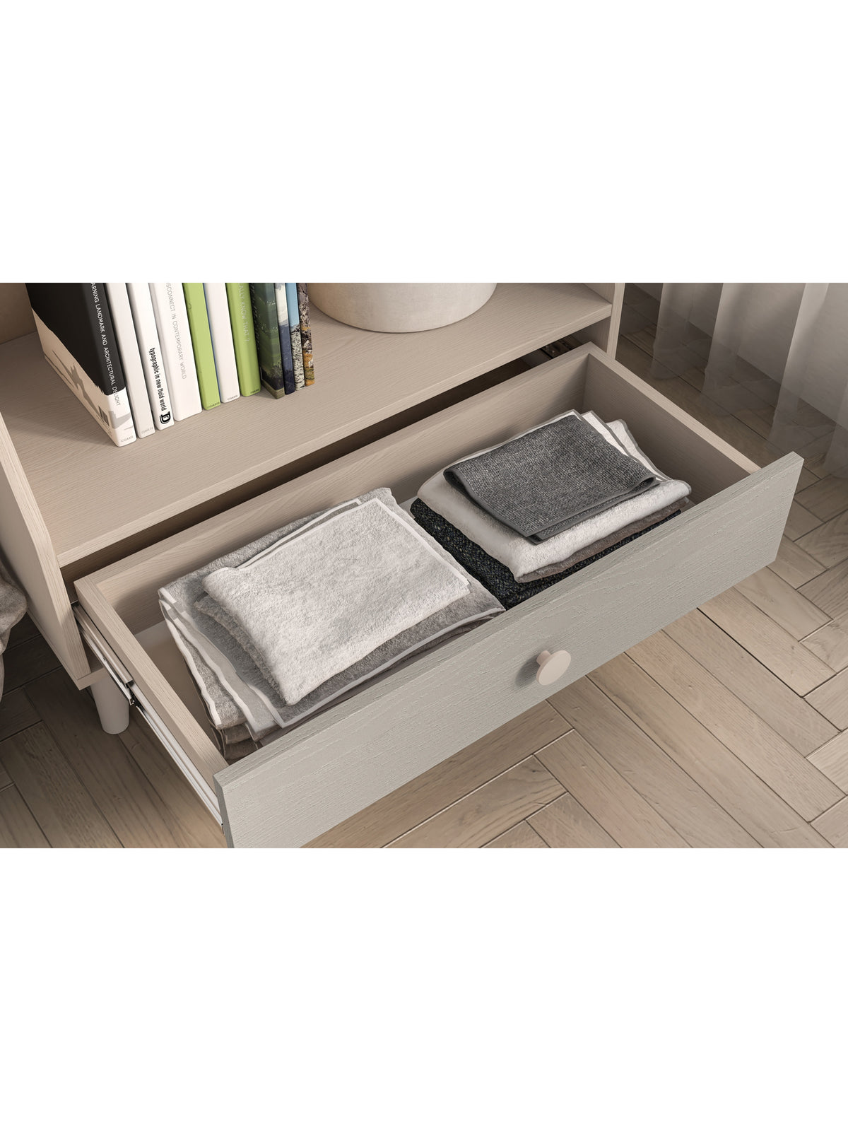 Raft pentru copii Marla 72 cm, corp nisip deșert, fațadă gri pallad