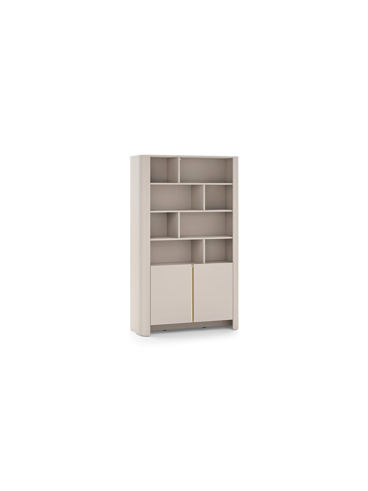 Raft Sorrenti 103 cm cu două uși, culoare kaszmir, cinci rafturi și profil auriu