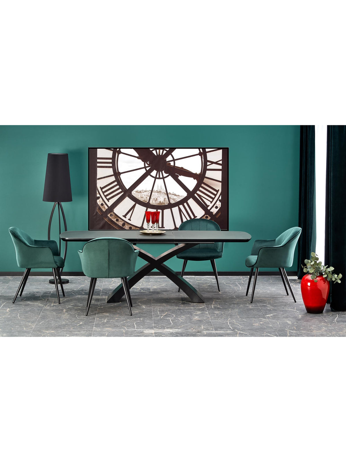 Masă extensibilă Virello 180-220x89 cm, gri închis mat cu picioare negre, vedere frontală