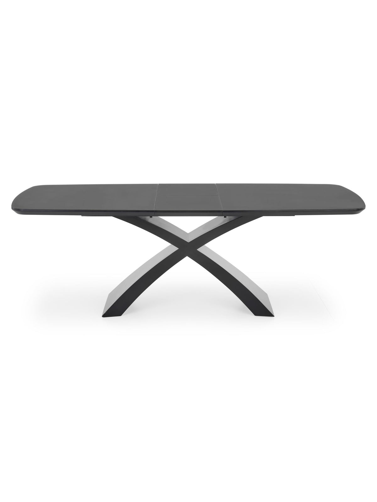 Masă extensibilă Virello 180-220x89 cm neagră cu blat mat gri închis și picioare încrucișate
