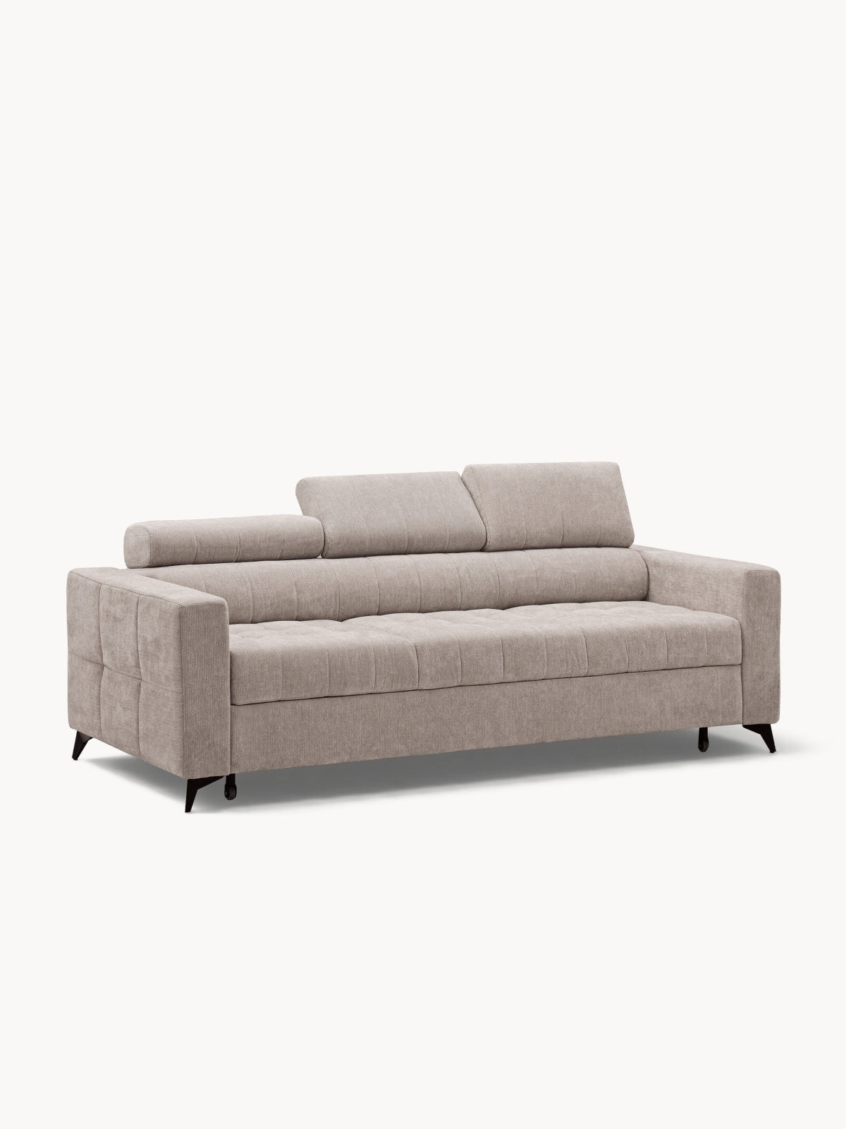 Canapea Nardo extensibilă, bej, material textil szenil Vibe 08, cu tetieră reglabilă, vedere frontală