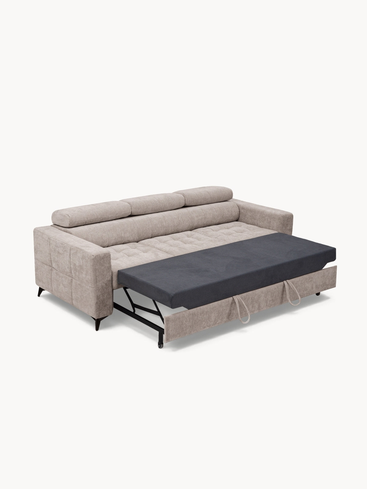 Sofa Nardo z funkcją spania, beżowy szenil Vibe 08, rozłożona powierzchnia spania