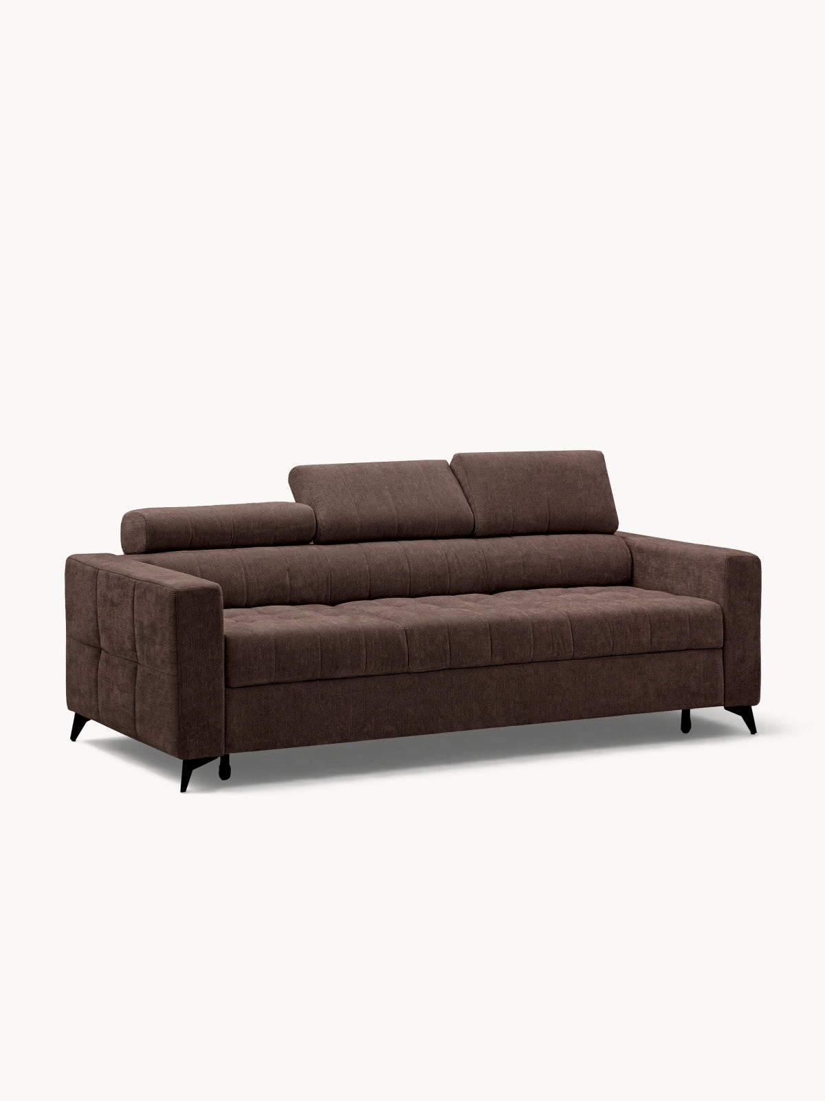 Canapea extensibilă Nardo trei locuri maro din material szenil Vibe 26 cu tetiere reglabile