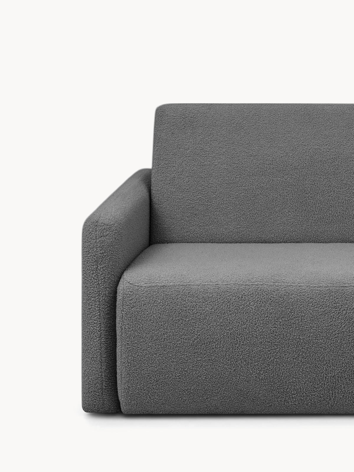 Canapea extensibilă Nido două locuri 120 cm gri boucle detaliu cotieră stângă