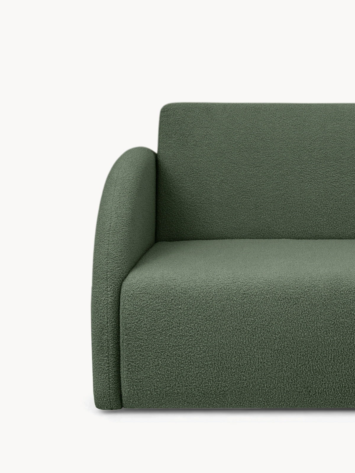 Canapea extensibilă dublă Nubi verde boucle, vedere lateral stânga și șezut