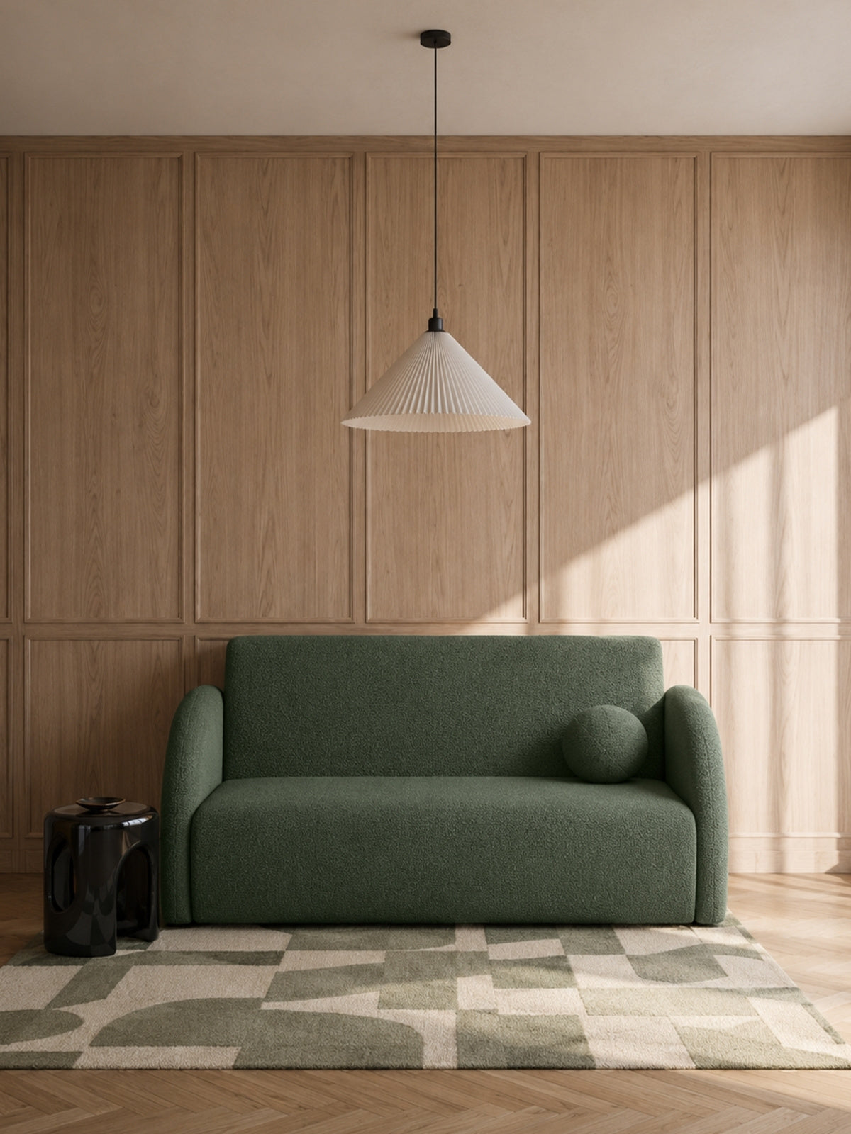 Canapea extensibilă Nubi 120 cm verde boucle, vedere frontală