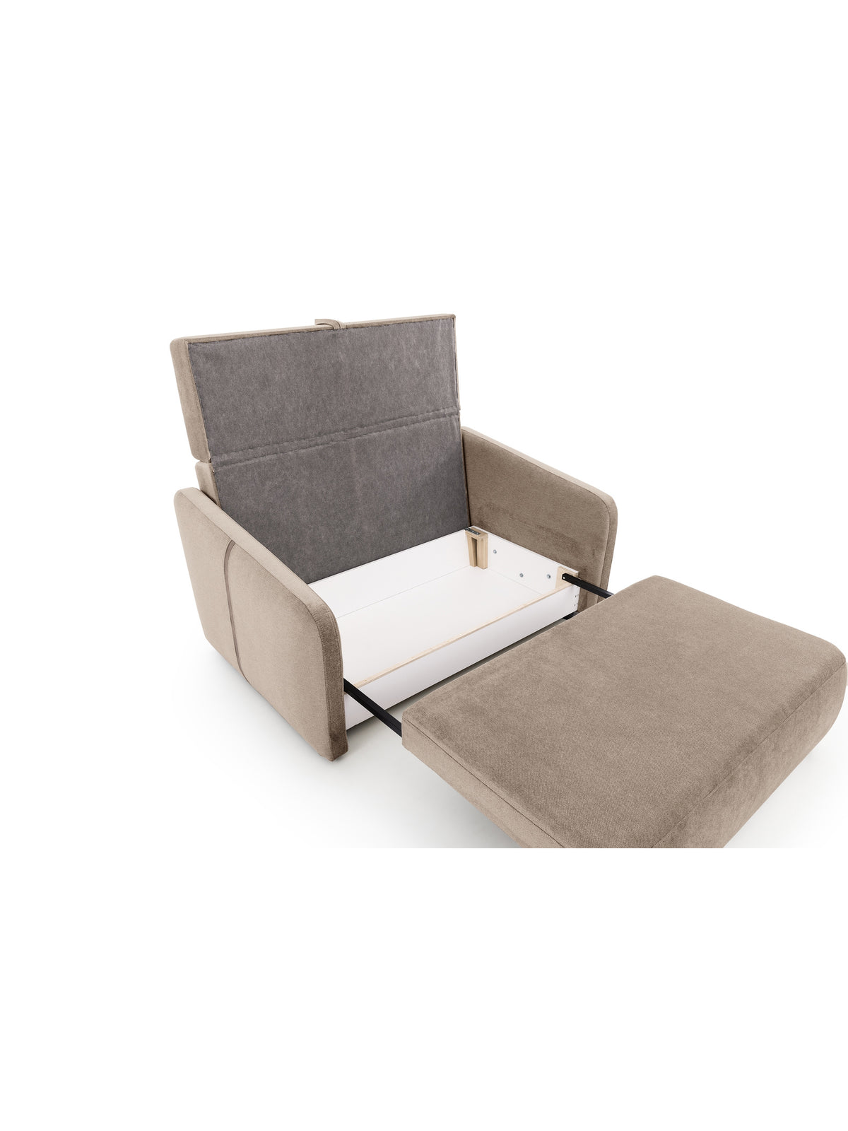 Canapea Zeldia 155 maro cu funcție de dormit, material catifea hidrorepelentă Spring 1110, extinsă