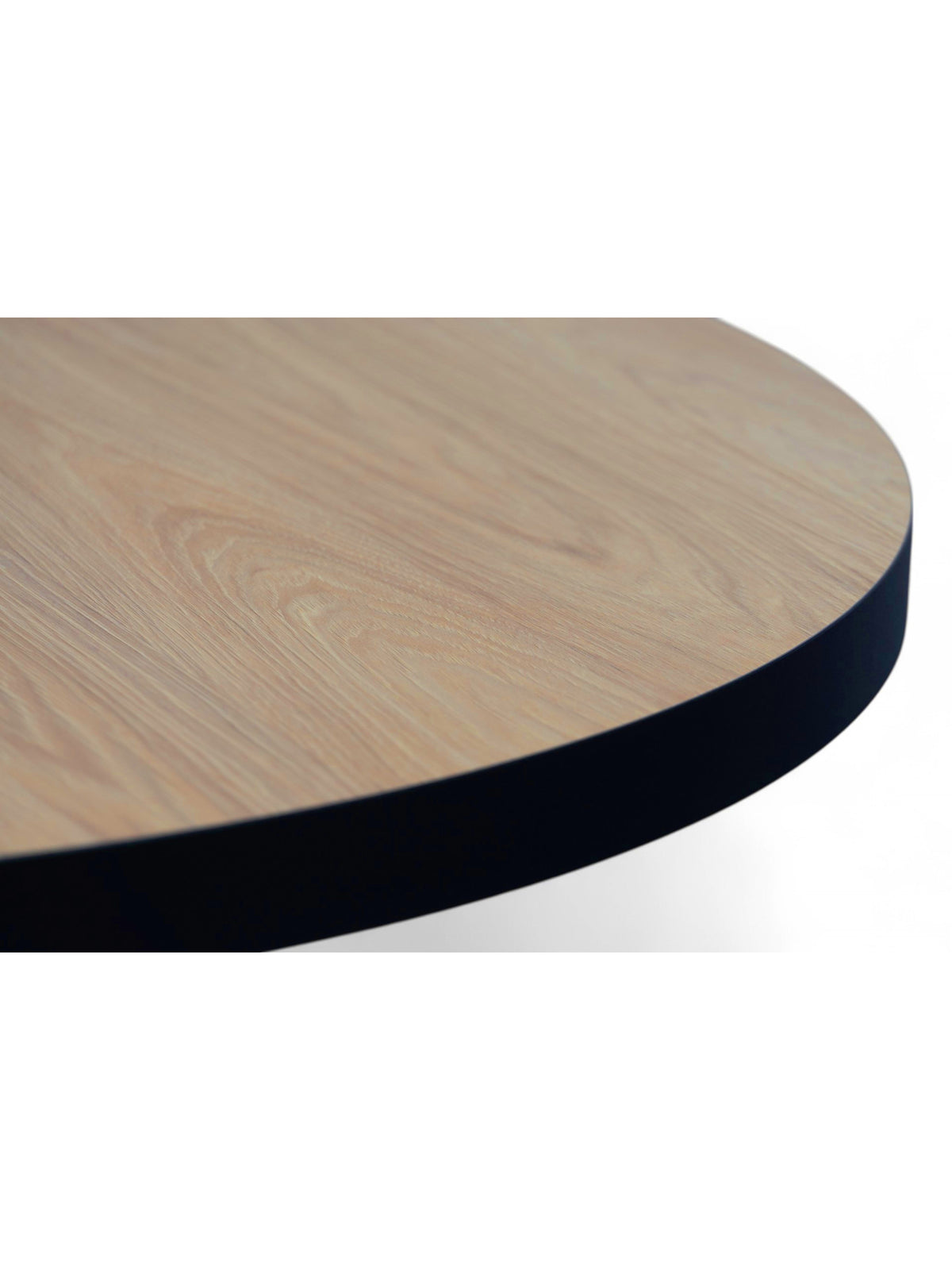 Stół okrągły Cedrus Linear rozkładany 95/150 cm blat dąb hikora czarna krawędź