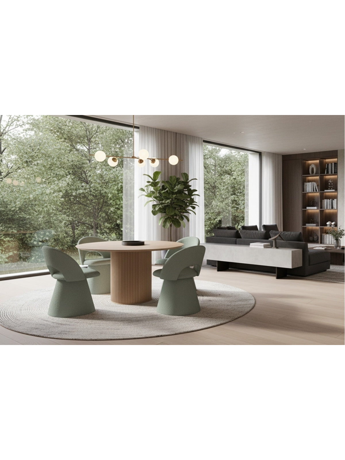 Masă rotundă Rodlin 120 cm stejar natural, design modern Scandi