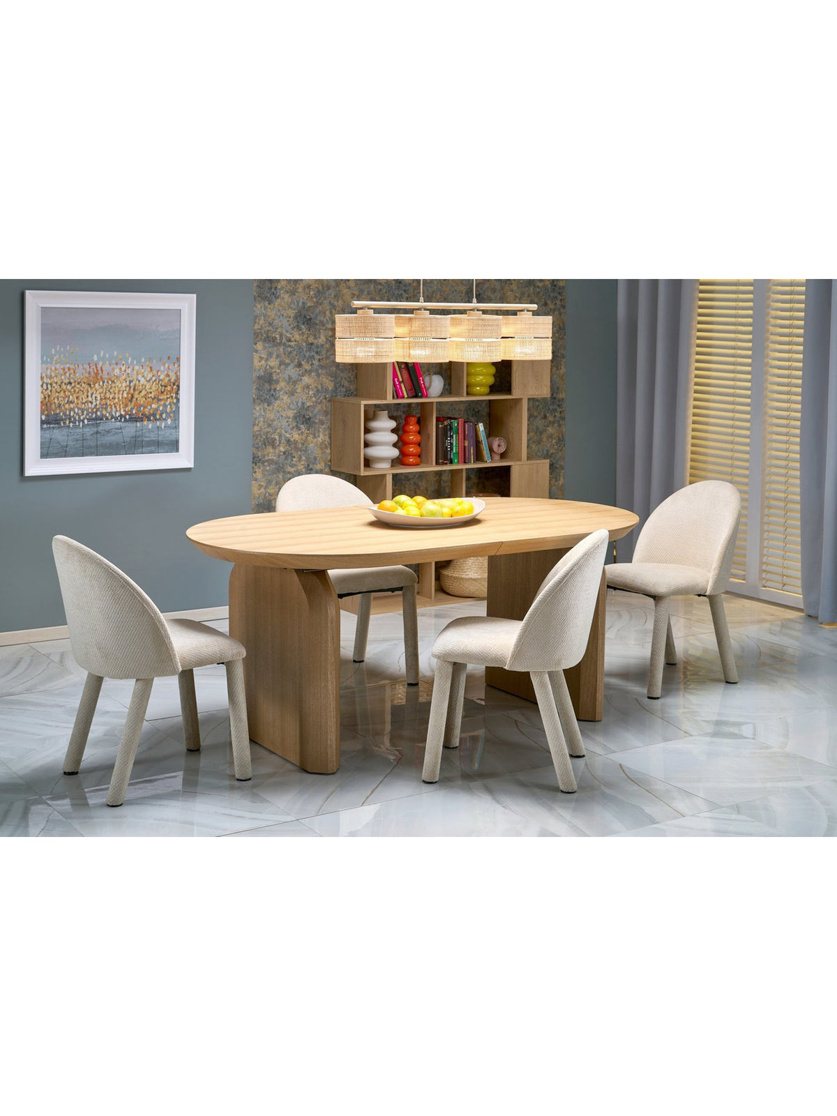 Masă ovală extensibilă Daxori 180-260x100 cm, culoare stejar natural, vedere frontală