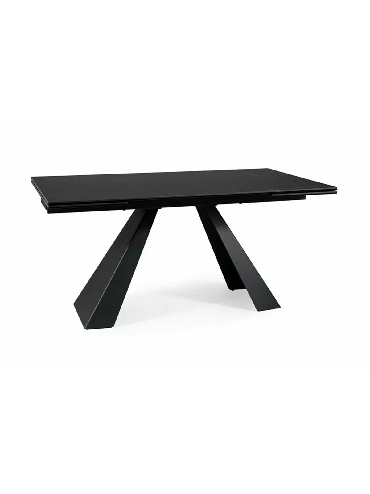 Masă extensibilă Zanivo cu blat ceramic negru marmorat și picioare metalice