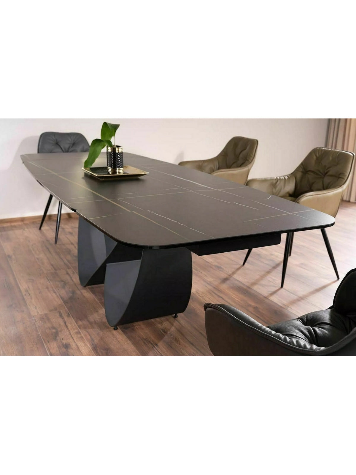 Stol rozkladany Elunari 160-240x90 cm - marmură azario black / negru mat