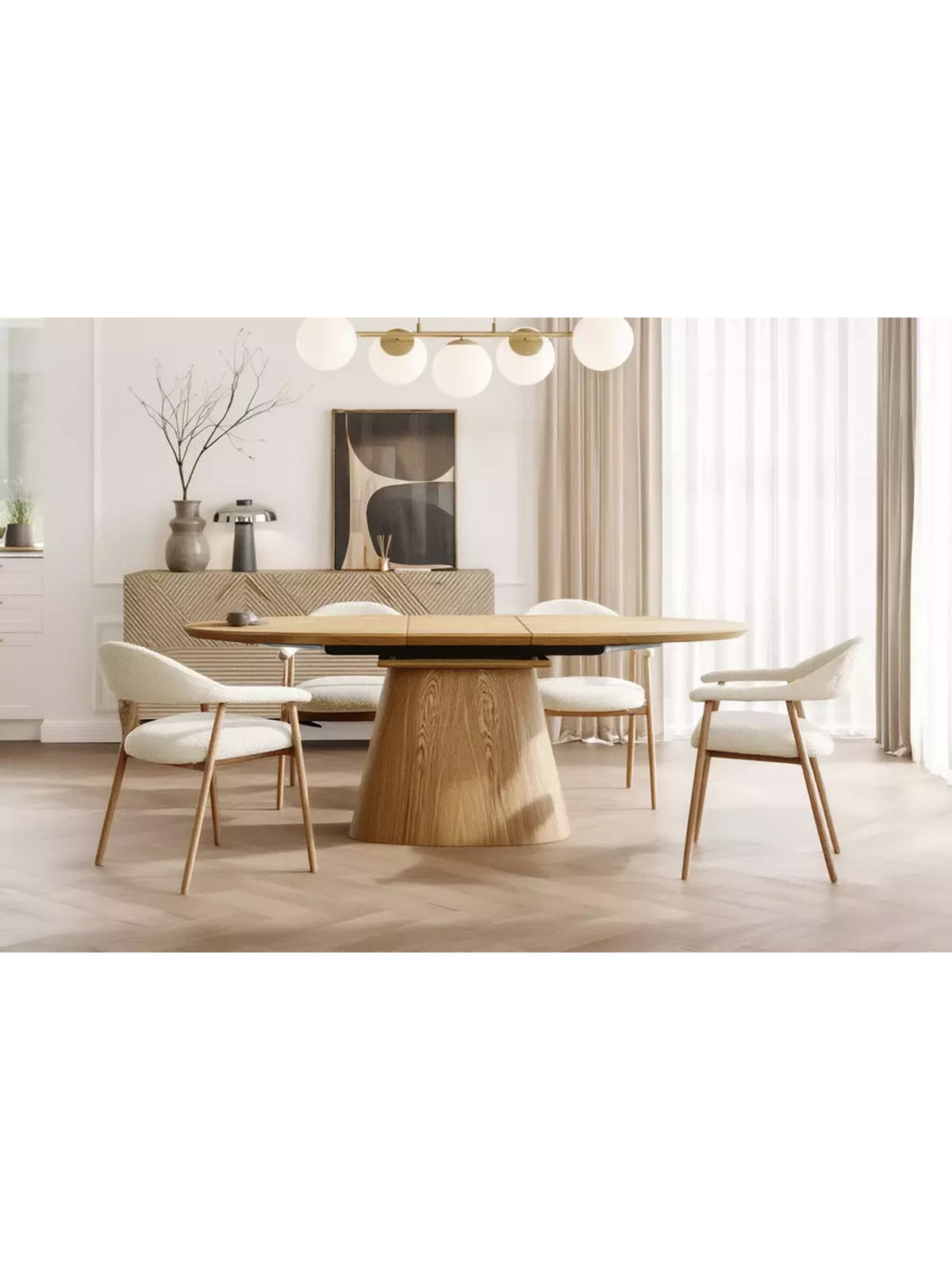 Masă extensibilă ovală Lurta 160-200x90 cm stejar natural, stil Scandi, vedere largă