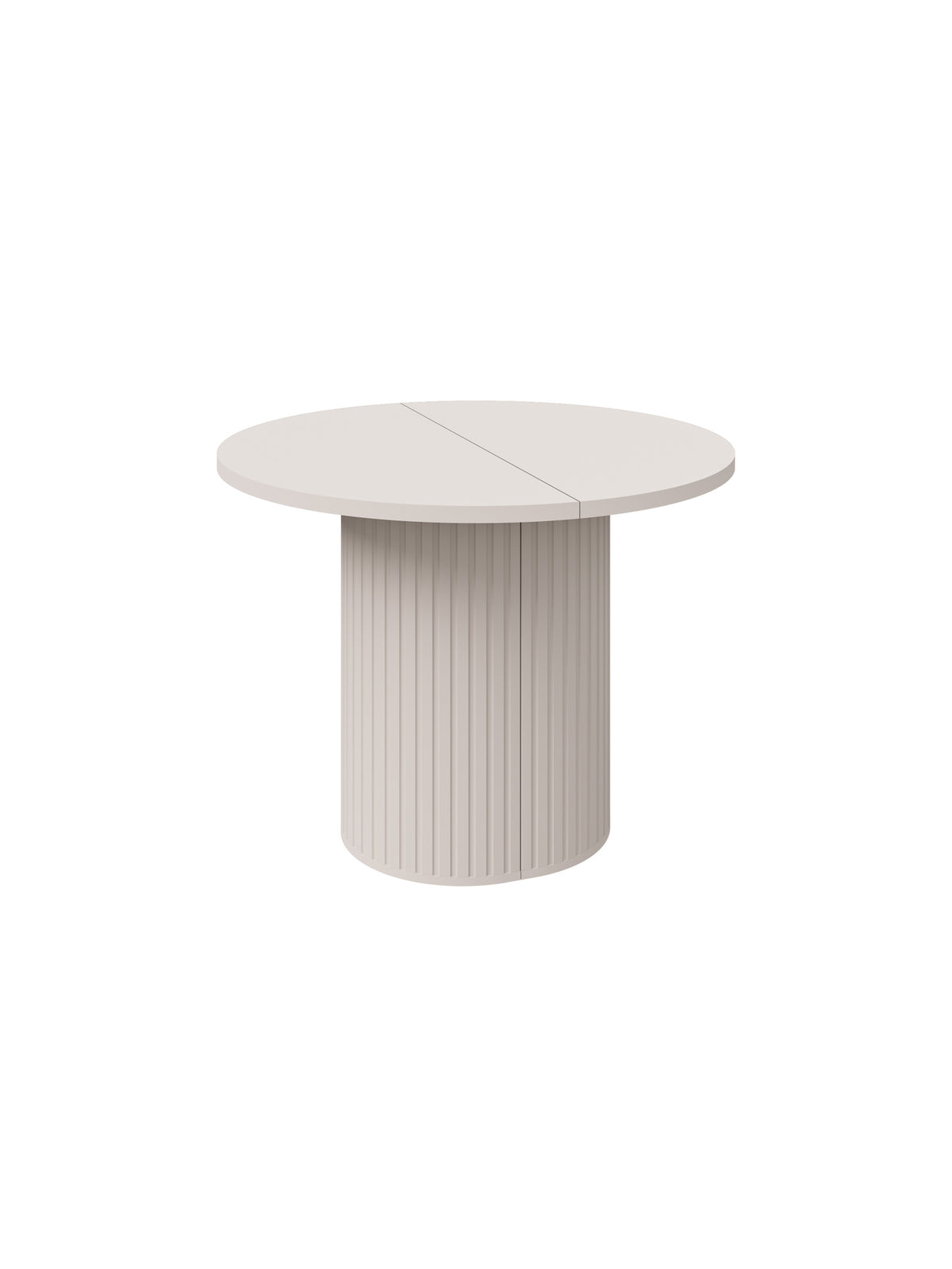 Masă rotundă extensibilă Lento 100 cm bej nisip, bază striată, vedere completă