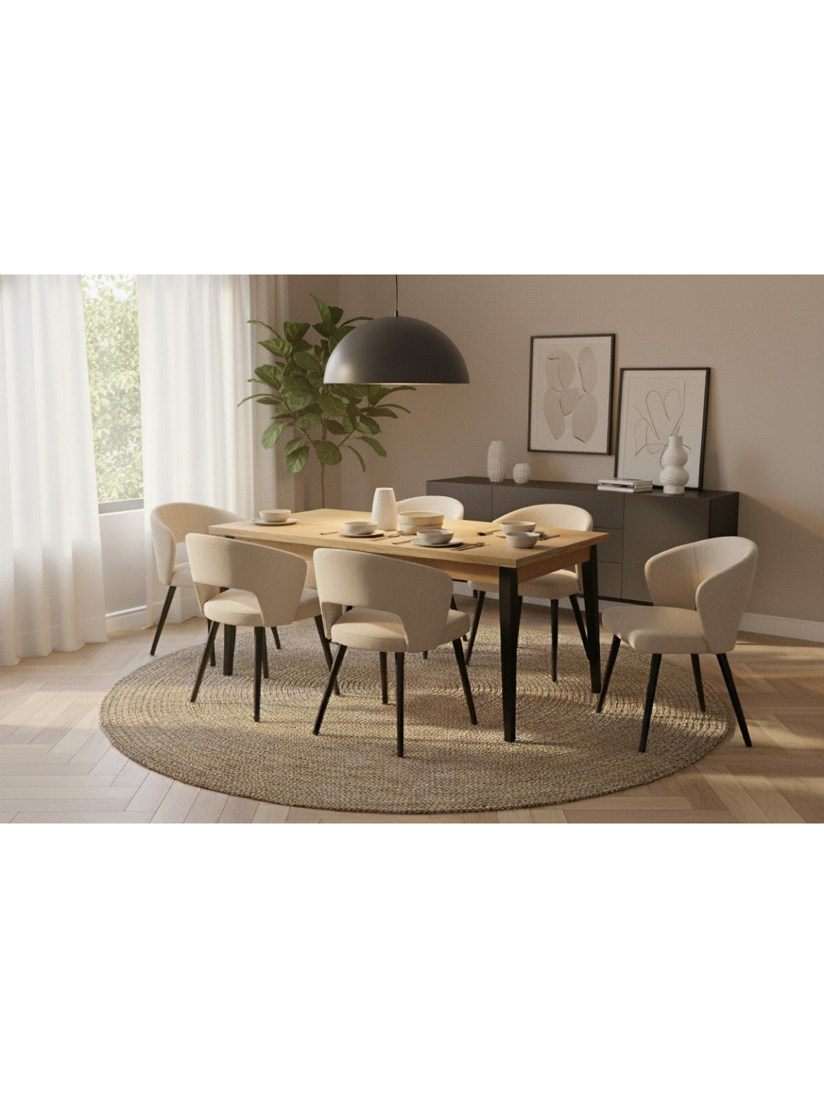 Masă extensibilă Paris 140-180x80 cm stejar craft cu picioare negre, vedere blat și picioare