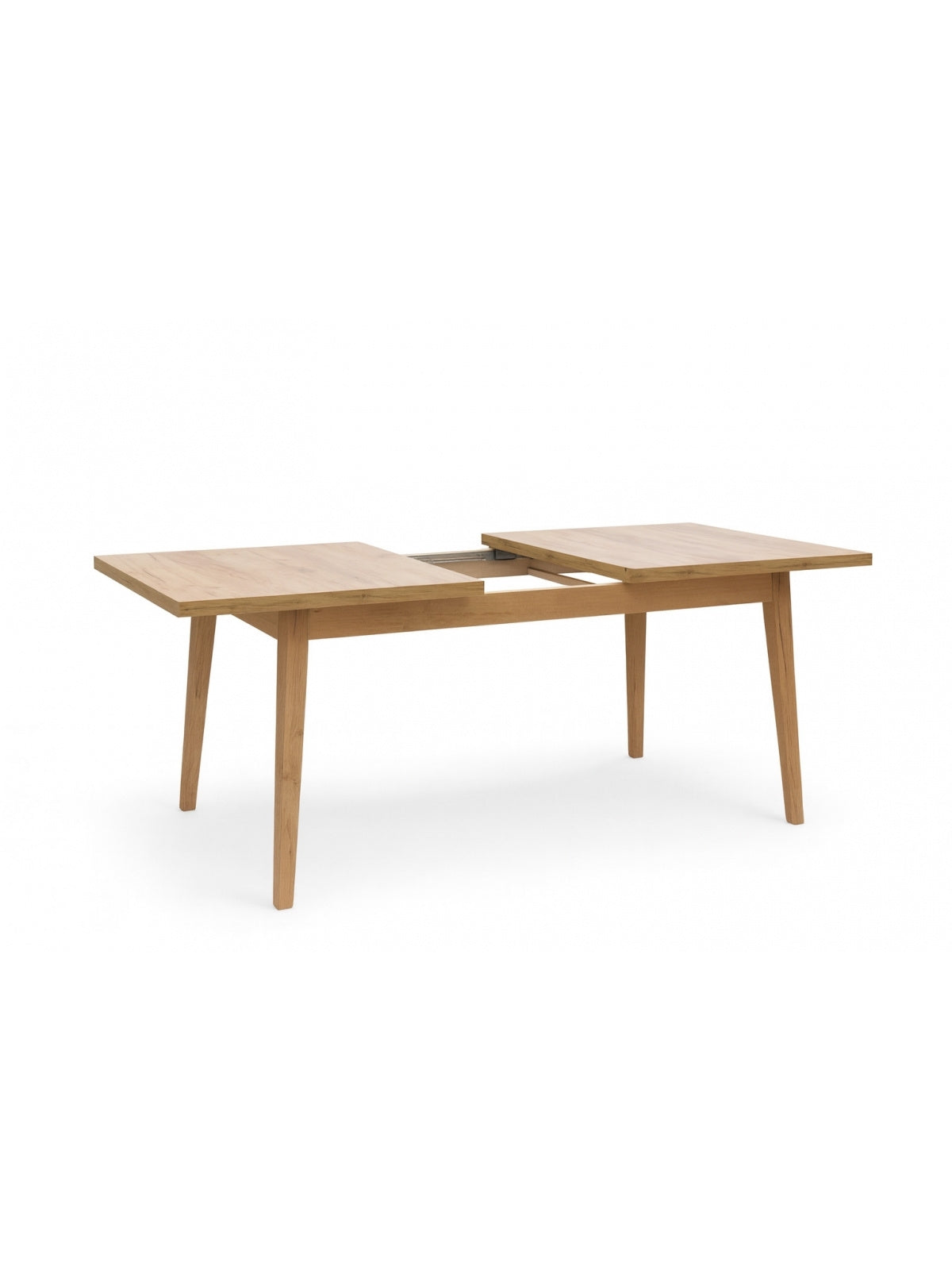 Masă extensibilă Paris 160-200x90 cm maro cu picioare din lemn, vedere laterală a blatului extins