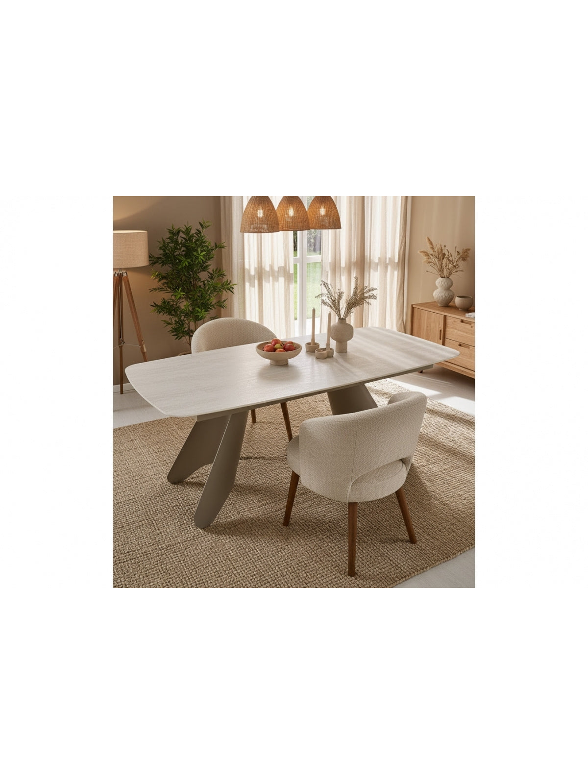 Masă extensibilă Tavero 180-260x90 cm blat travertin picioare casmir vedere laterală