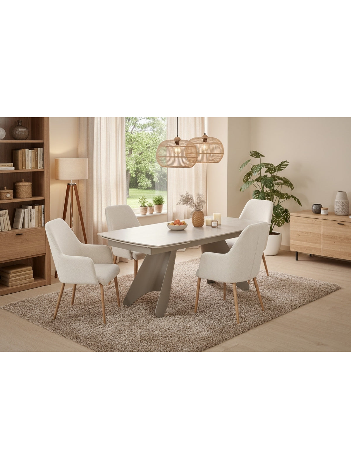 Masă extensibilă Tavero 180-260x90 cm cu blat travertin și picioare casmir