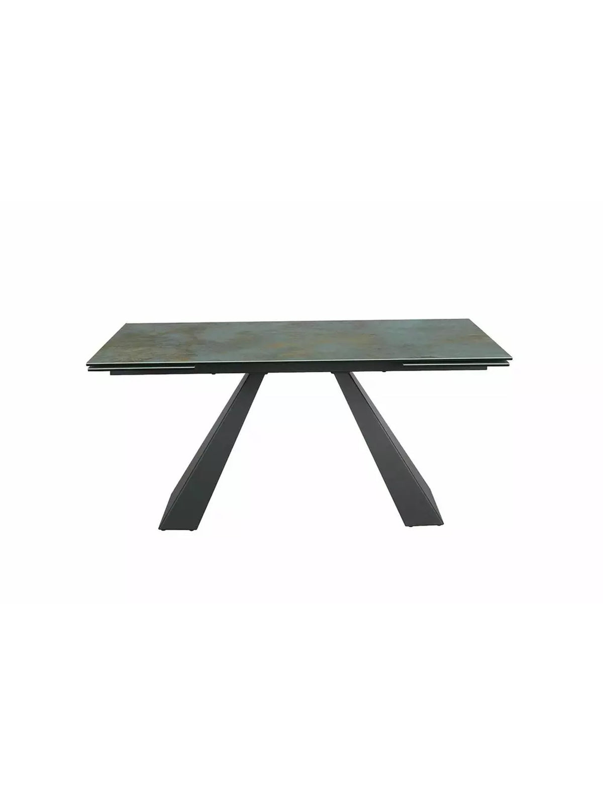 Masă extensibilă Zanivo cu blat ceramic turcoaz și picioare metalice negre